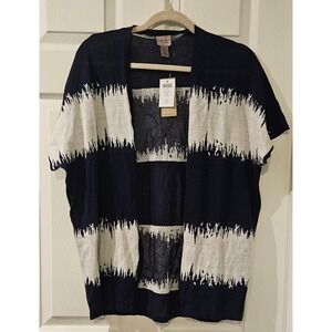 Chico's Kadie Cardi Jacket Static Wave Navy White Cotton Cardigan 0 NWT Small